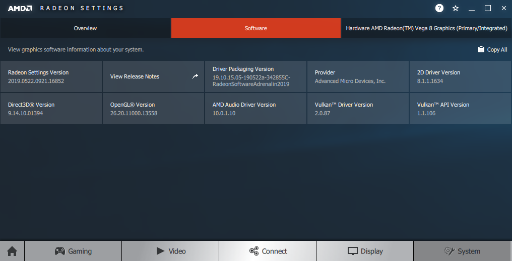 Screenshot of AMD system information on Windows.