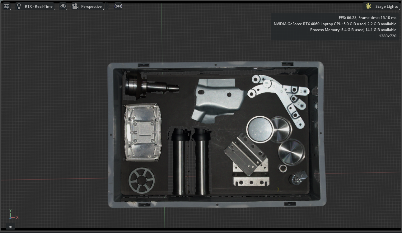 The Zivid point cloud rendered inside Isaac Sim