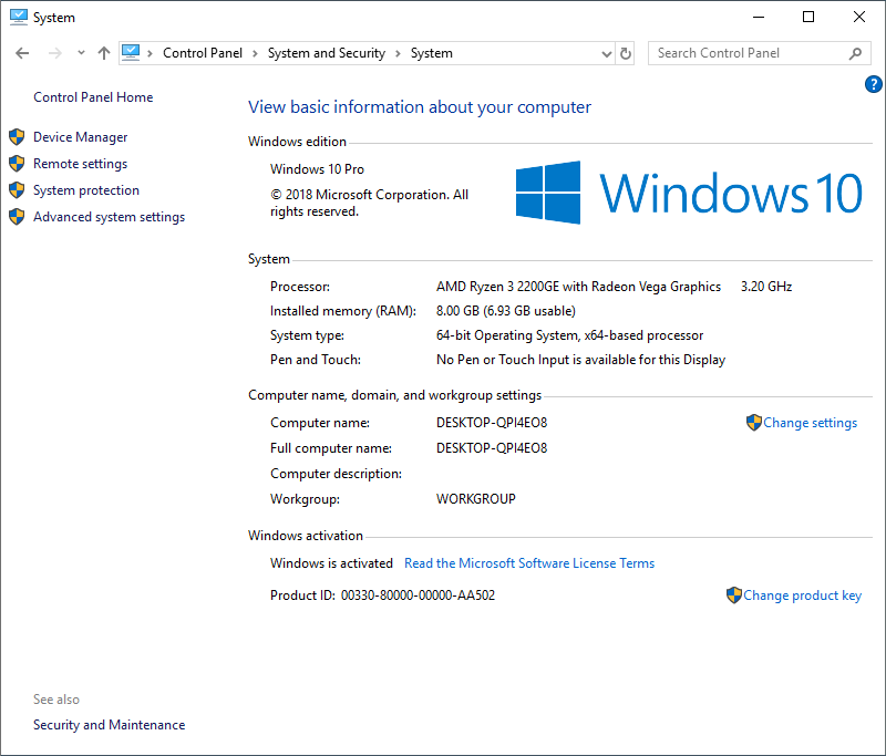 Screenshot of system information on Windows.