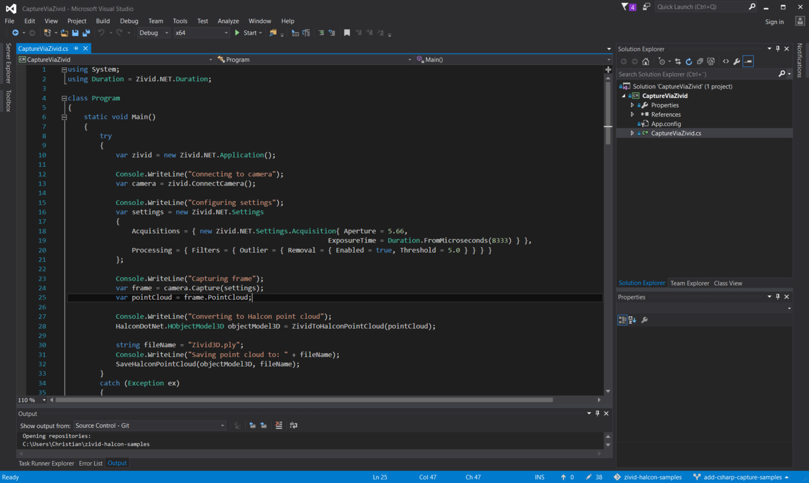 HALCON capture via zivid script in Visual Studio