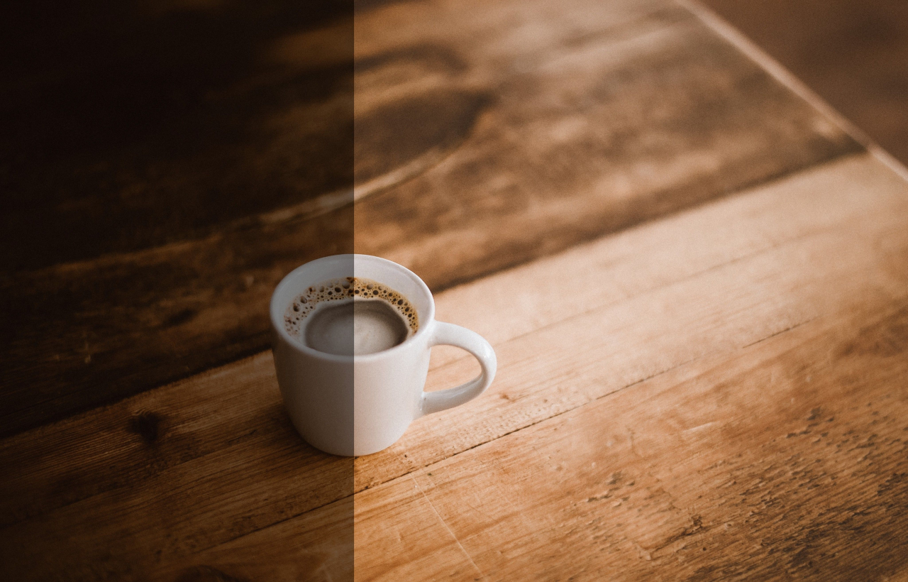 Difference in exposure shown with a picture of a coffee cup