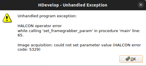 HALCON Hdevelop error dialog