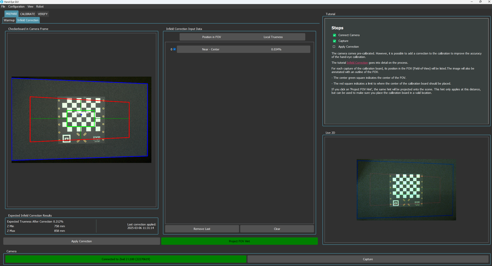 Hand-Eye GUI Infield Correction window