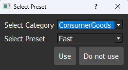 Hand-Eye GUI preset choice window