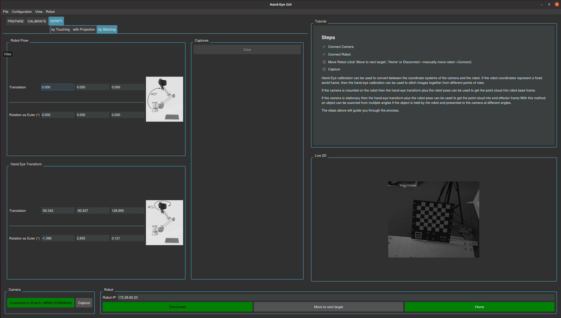 Hand-Eye GUI verification by stitching