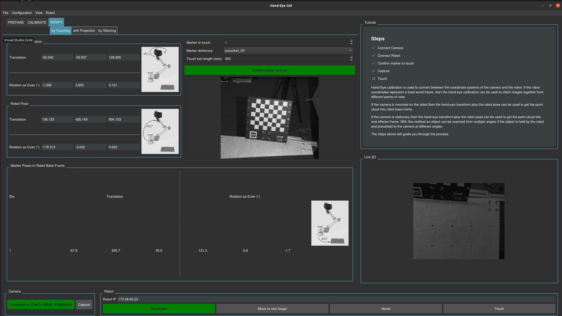 Hand-Eye GUI verification by touch test