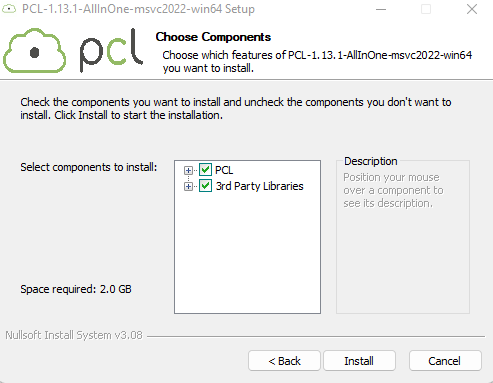 Screenshot of PCL installation wizard on Windows.