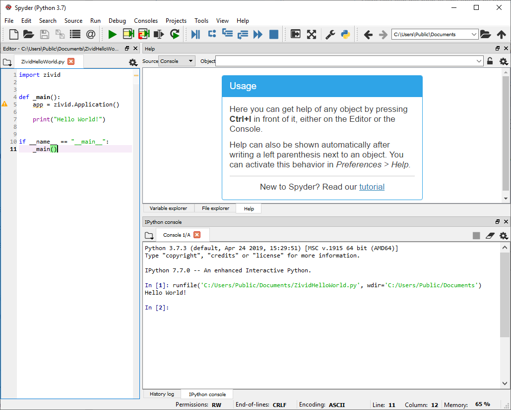 create-a-python-hello-world-application-using-spyder-ide-zivid-knowledge-base-documentation