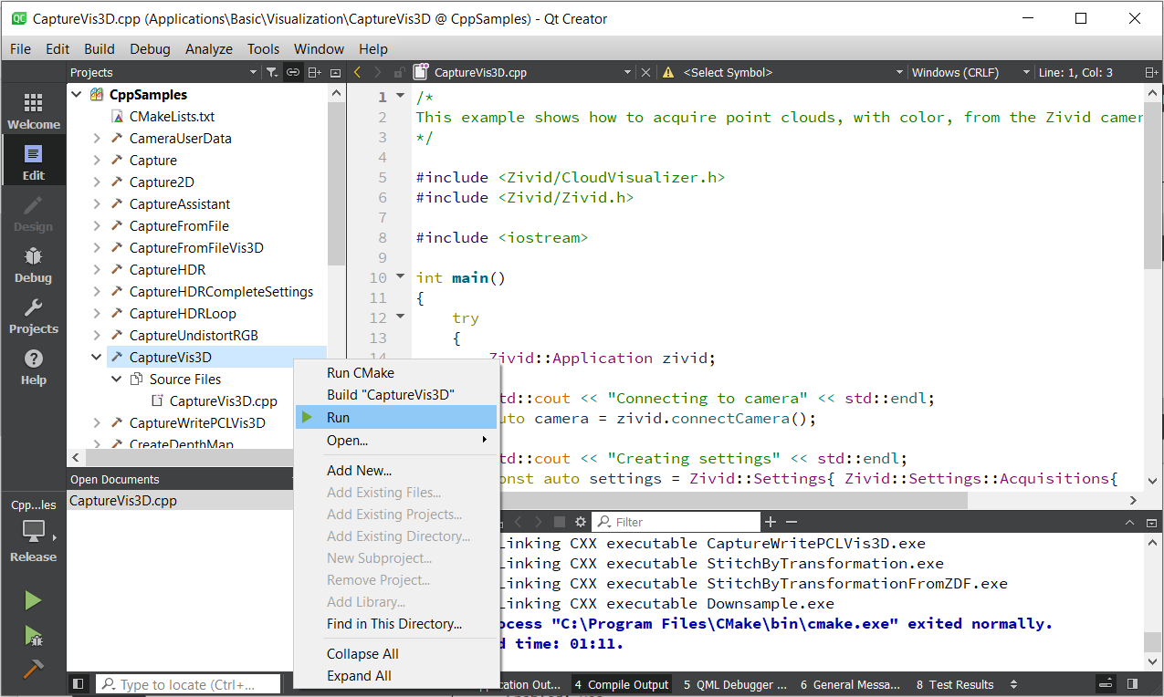 Screenshot of Qt Creator run application.