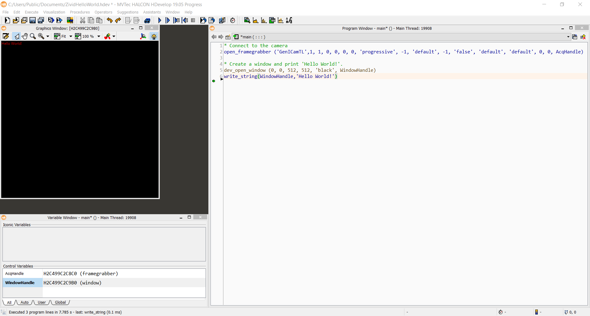 HALCON Hello World script in HDevelop