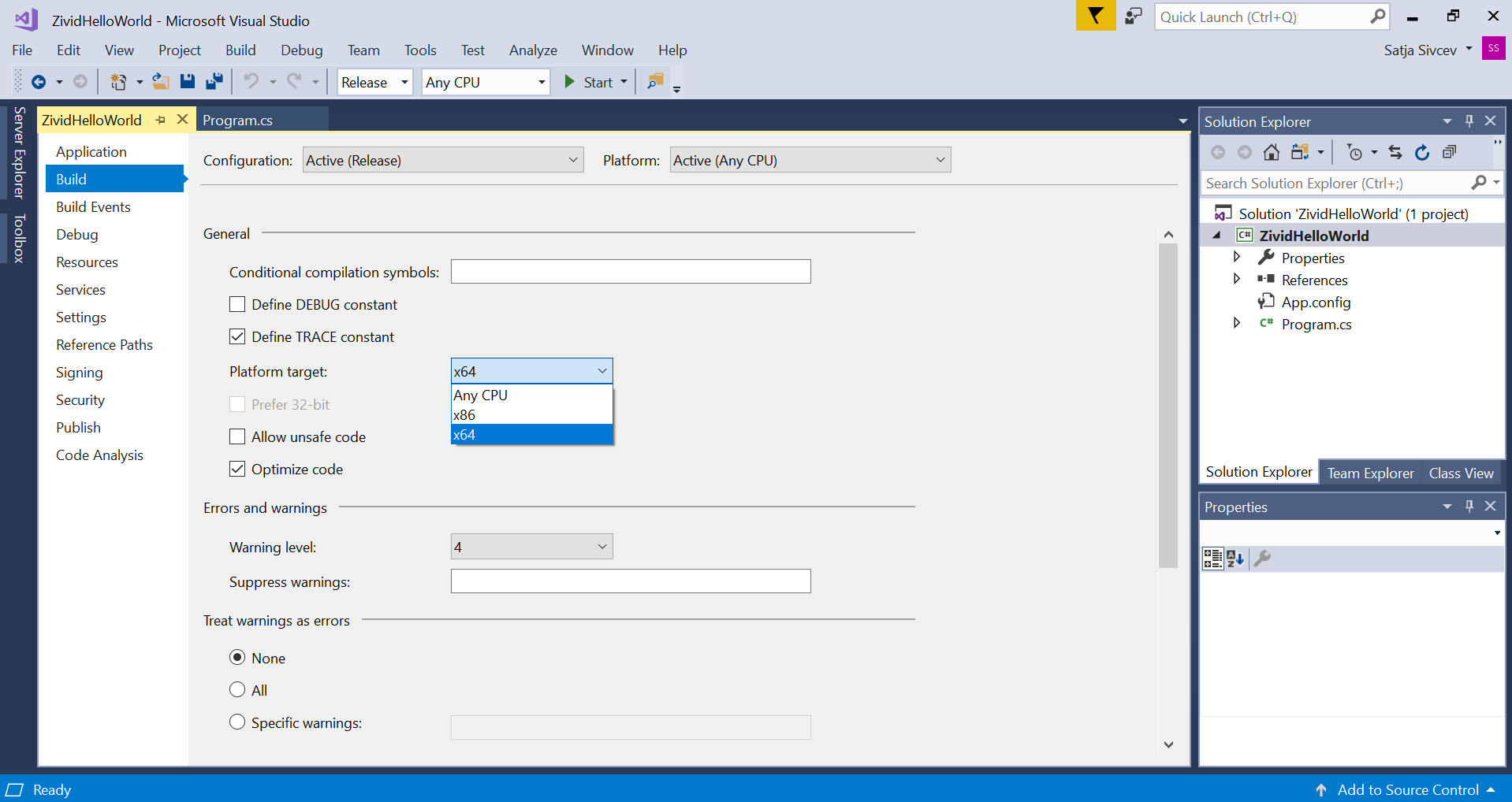 Platform target in Visual Studio