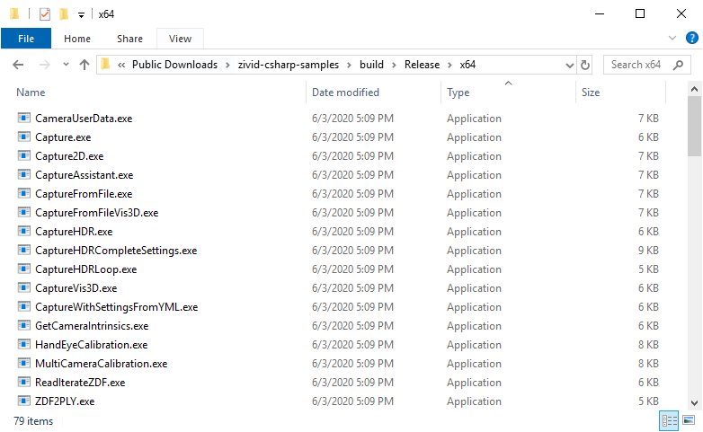 C# samples Release folder path