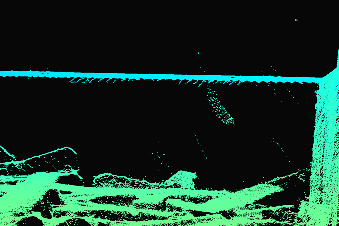An example of a point cloud with floating points and clusters, captured without removal filters to demonstrate these artifacts.