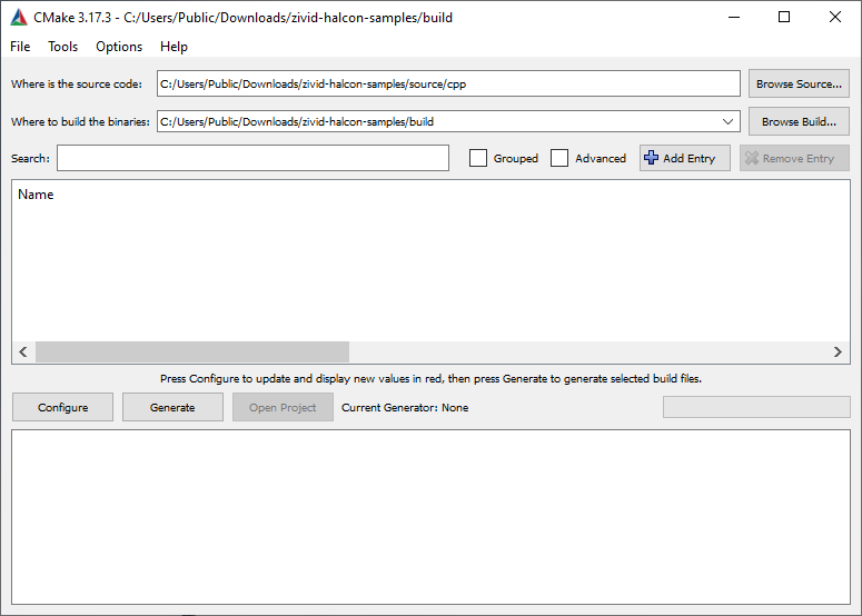 cmake after setting source and build path