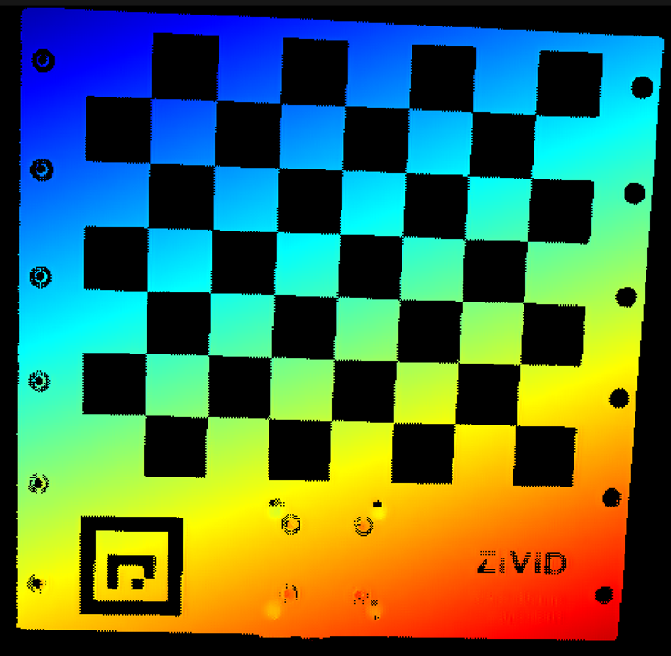 White pixels overexposed and good data on the black pixels (Depth map).