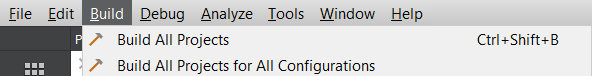 Screenshot of Qt Creator build all projects.