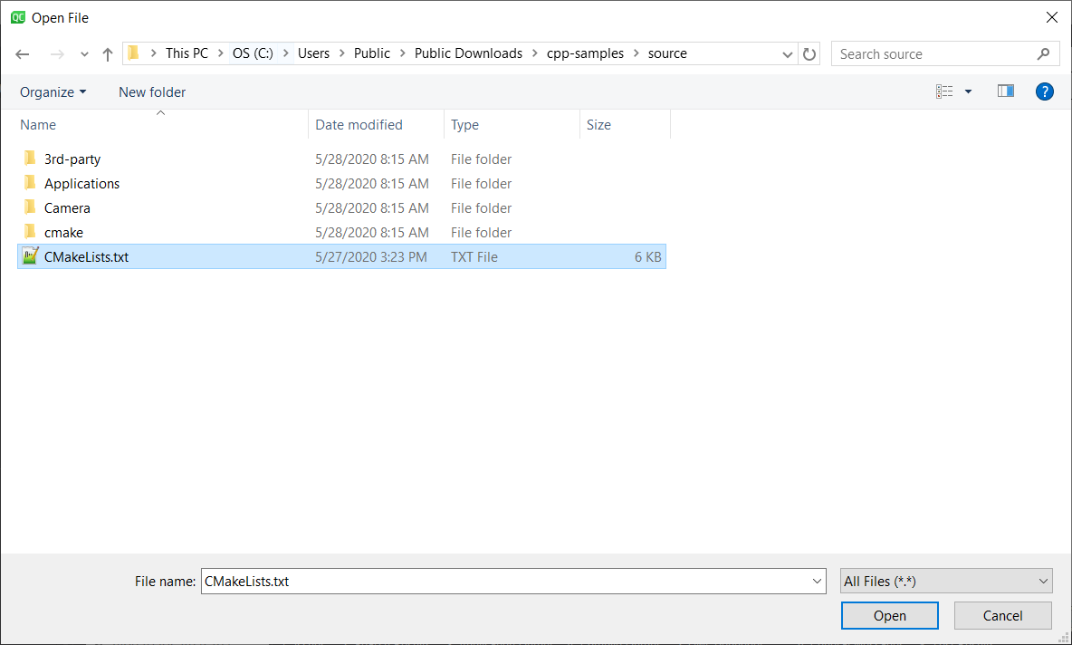 Screenshot of Qt Creator open CMakeLists.txt.