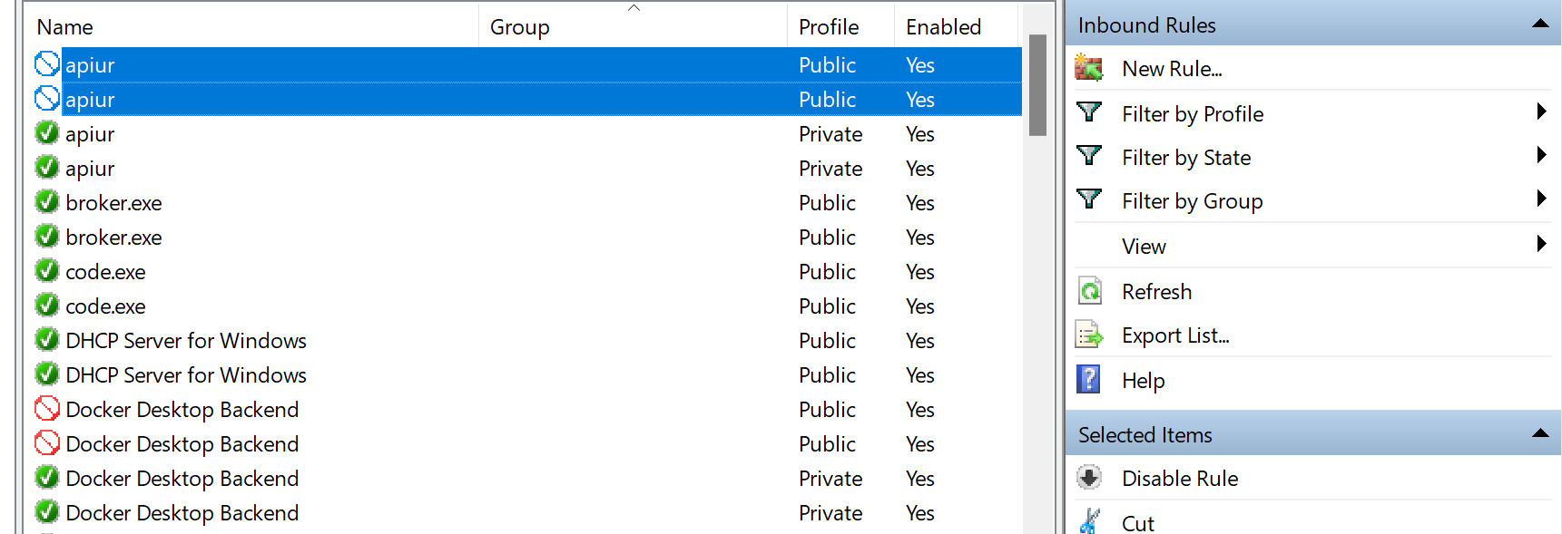 Blocked driver and disable rule button.