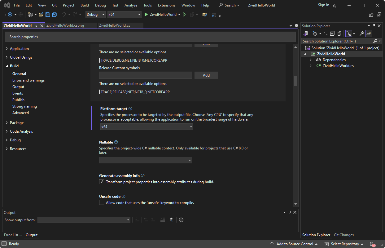 Platform target in Visual Studio