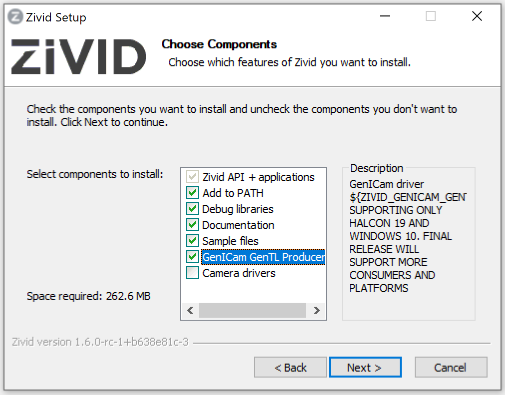 Zivid SDK installation components