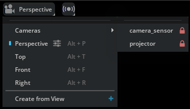 Change perspective to camera or projector inside Isaac Sim