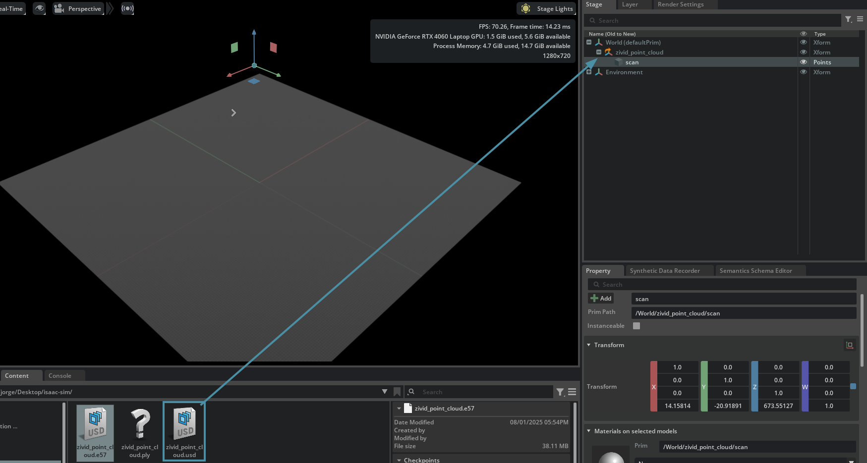 New usd file and prim visible in Isaac Sim