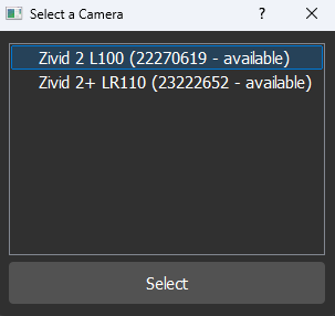 Hand-Eye GUI 相机选择窗口