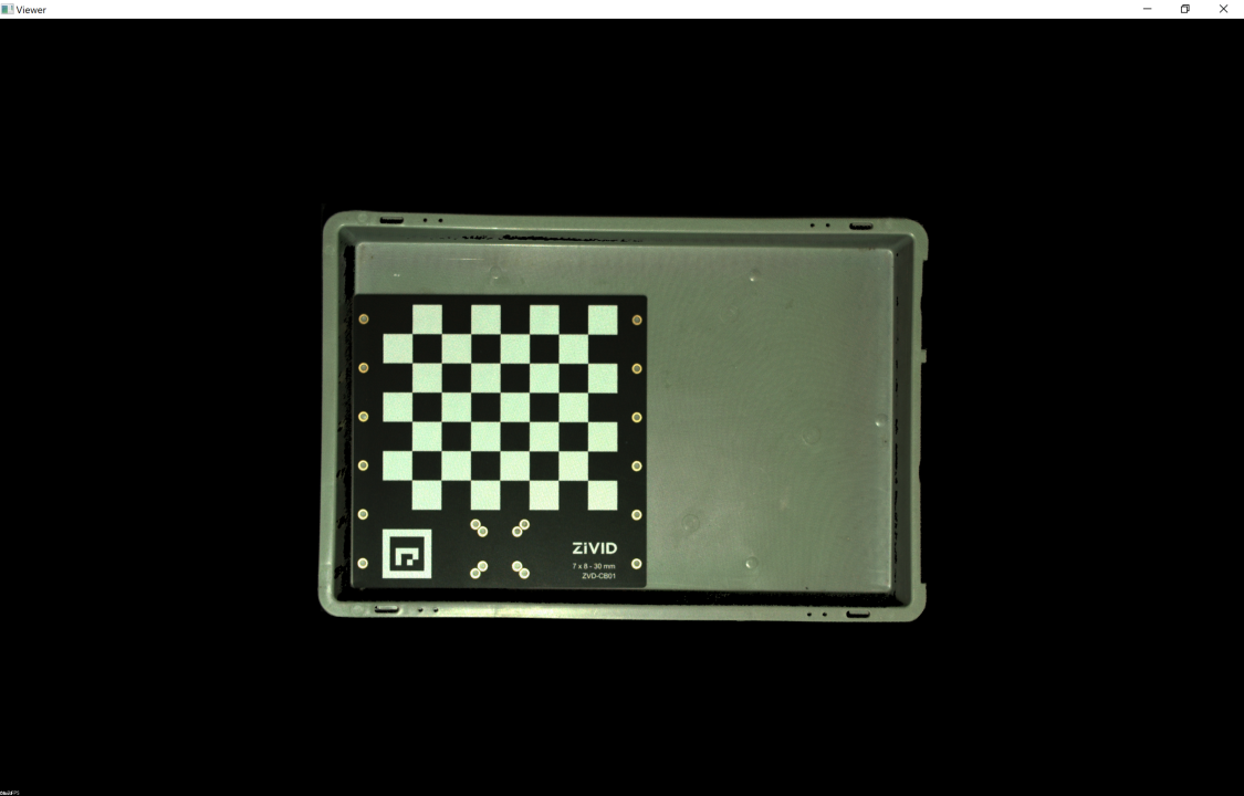 ROI filtered and transformed point cloud of a bin with checkerboard