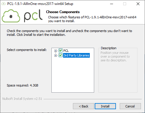 Windows 上 PCL 安装向导的屏幕截图。