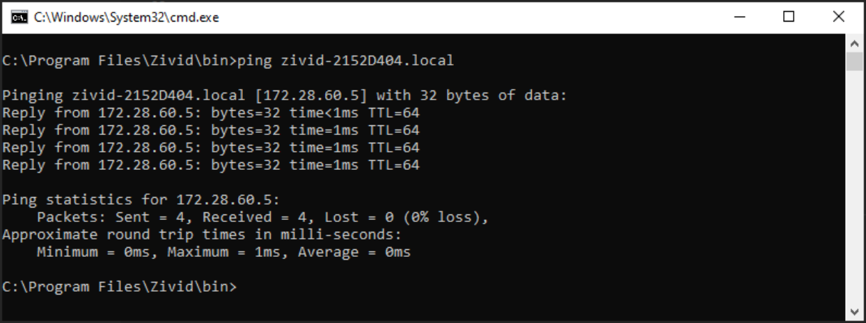 使用ping和hostname.local查找相机