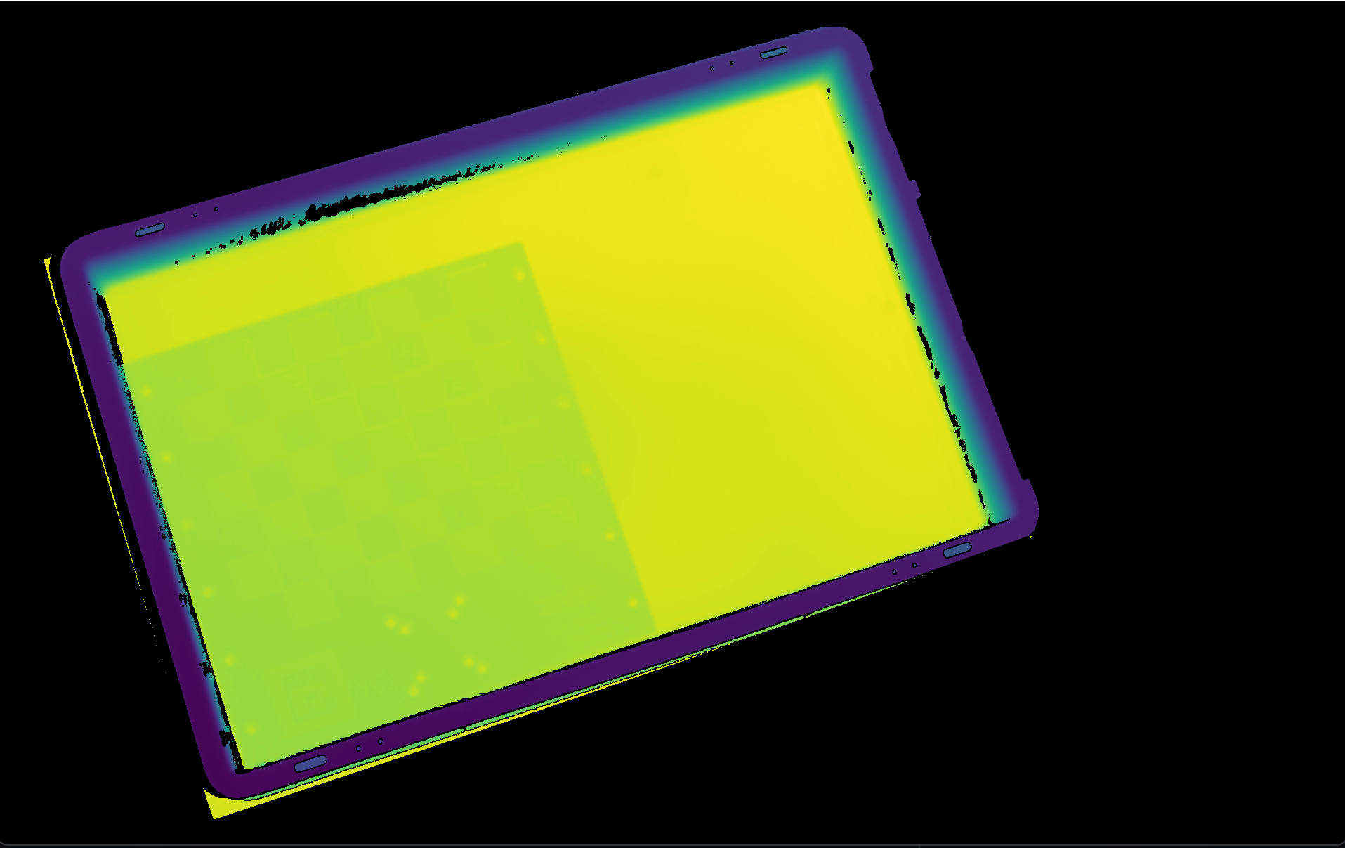 Depth map of the filtered and transformed point cloud of a bin with checkerboard